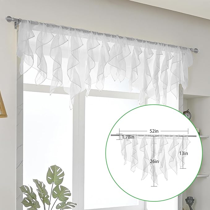 PearAge Ruffled Voile Semi Sheer Curtain Valance, Kitchen Living Room Shabby - Image 5