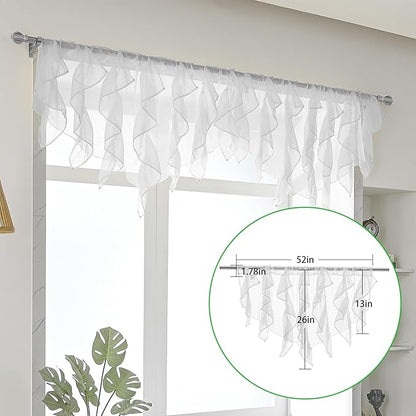 PearAge Ruffled Voile Semi Sheer Curtain Valance, Kitchen Living Room Shabby - Image 5