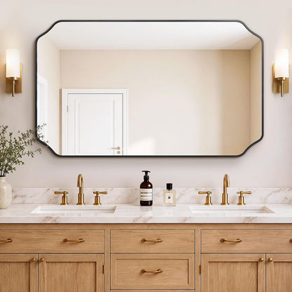 vanity bathroom mirror for over sink, 50"x30", black, close-up detail