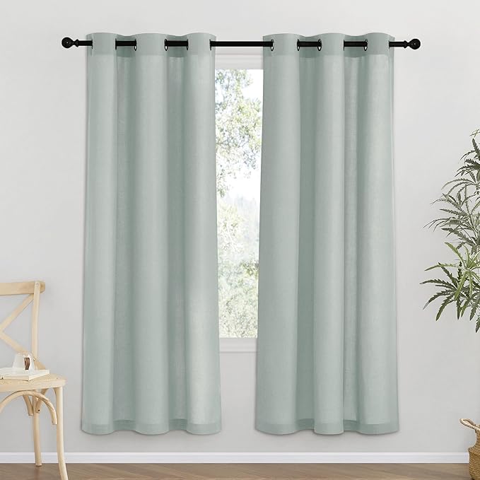 NICETOWN Sage Green Thick Linen Curtains 72" Length, Grommet Privacy Window by NICETOWN