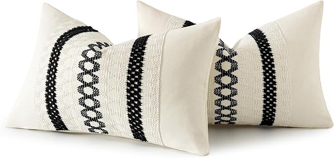 MIULEE Set of 2 Black Boho Decorative Lumbar Pillow Covers 12x20 Inch Farmhouse - Image 8