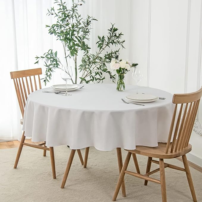 maxmill Round Linen Looking Textured Tablecloth Spill-Proof Wrinkle Free Soft by maxmill