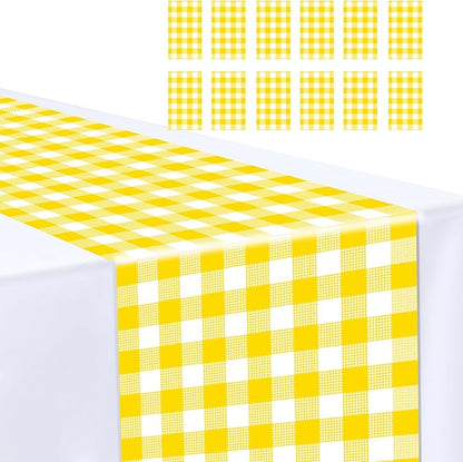 12 Pcs Yellow and White Checkered Table Runner Plastic 14 x 108 Disposable by MUNILAIL