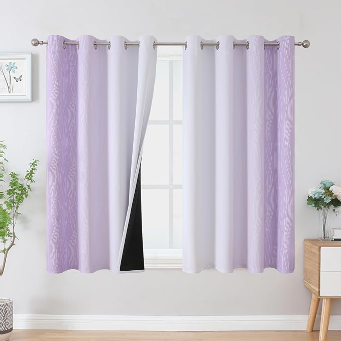 Estelar Textiler Lilac and Greyish White Blackout Curtains 54 Inch Length by ESTELARTEXTILER