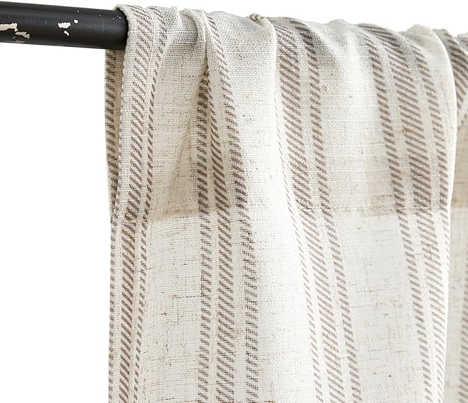 jinchan Striped Linen Kitchen Tier Curtain Rustic Cafe 30 Inch Small Window - Image 6