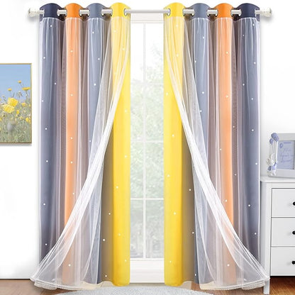 Kinryb Nursery/Kids/Girls Room Star Cut Out Blackout Rainbow Curtain by Kinryb
