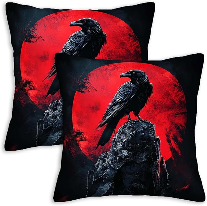 Raven Throw Pillow Covers Set of 2 | 18x18 Inches Cushion Cases by Unknown