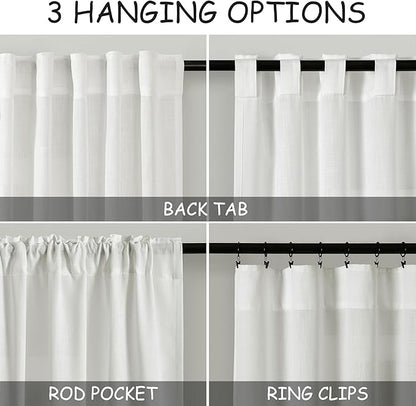 Ivory Linen Curtains 108 Inches Long 2 Panels Back Tab Pocket Modern Farmhouse - Image 3
