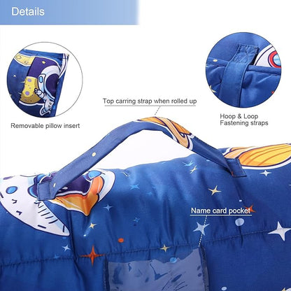 Toddler Nap Mat with Removable Pillow and Minky Blanket, Soft Rolled Napping - Image 2