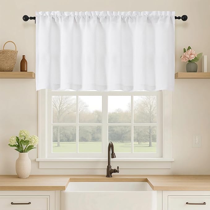 OVZME White Valance for Windows, Light Filtering Thick Textured Small Cafe by OVZME