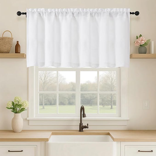 OVZME White Valance for Windows, Light Filtering Thick Textured Small Cafe by OVZME