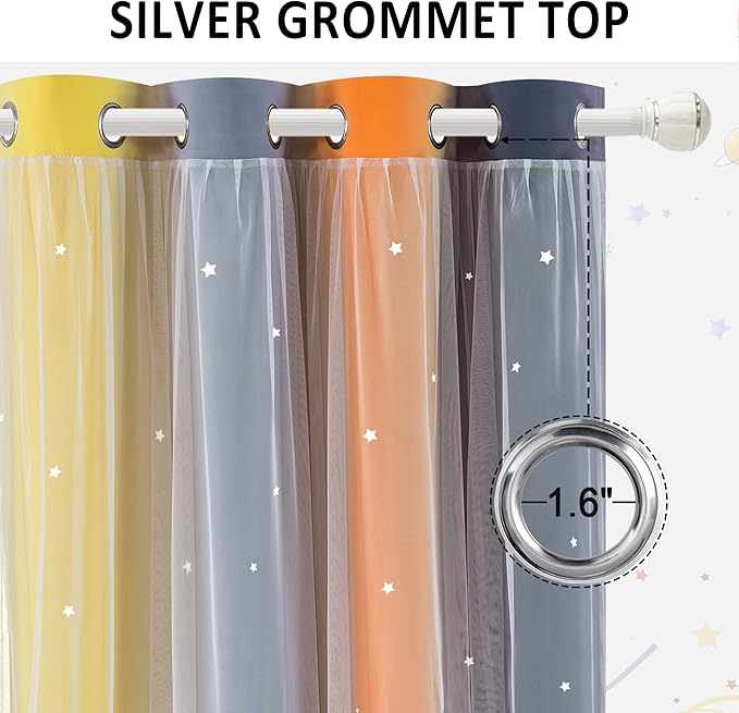 Kinryb Nursery/Kids/Girls Room Star Cut Out Blackout Rainbow Curtain - Image 6