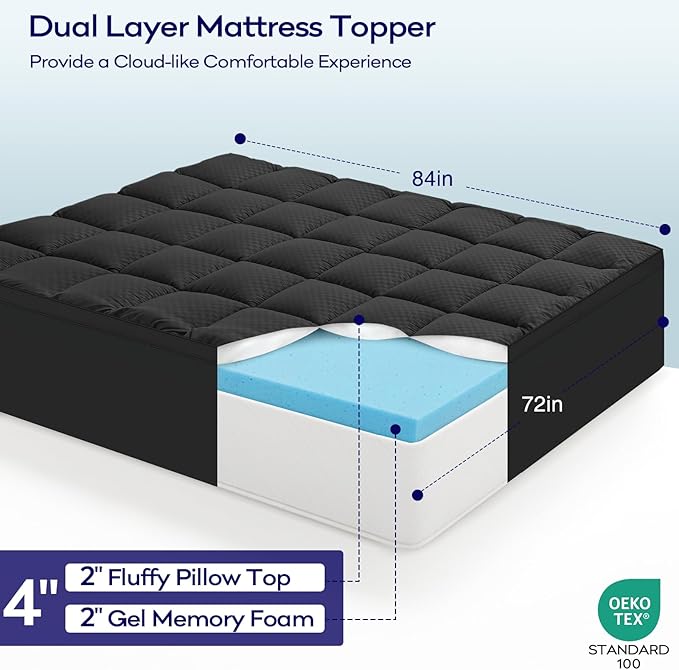 OLANLY Dual-Layer 4 Inch Cal King Size Memory Foam Mattress Topper - Image 2