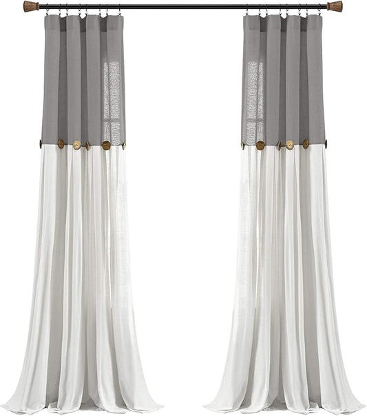 Lush Decor Linen Button Window Curtain Panel, Dark Gray & Off-White, Country by LushDecor