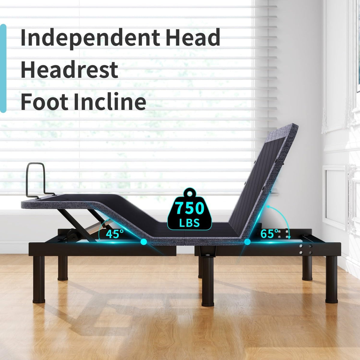 vipbear adjustable bed base full massage with 12", close-up detail
