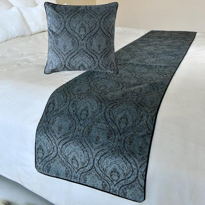 The HomeCentric King/Queen/Twin Gray Decorative CA King 86"x18" Bed Runner by TheHomeCentric