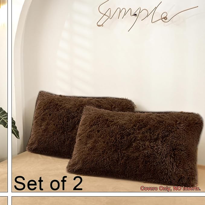 MorroMorn Decorative Pillows Covers, 2 Packs Faux Fur Pillow Cases, Luxury - Image 3