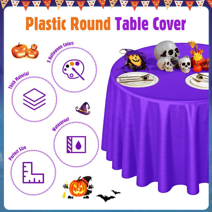 24 Pcs Halloween Round Plastic Tablecloths, 84 Inch Black, Purple, Orange