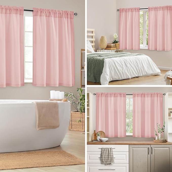 HOMEIDEAS Non-See-Through Pink Privacy Sheer Kitchen Curtains 36 Inches Long 2 - Image 2
