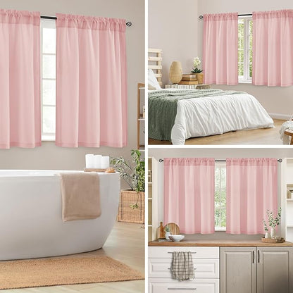 HOMEIDEAS Non-See-Through Pink Privacy Sheer Kitchen Curtains 36 Inches Long 2 - Image 2