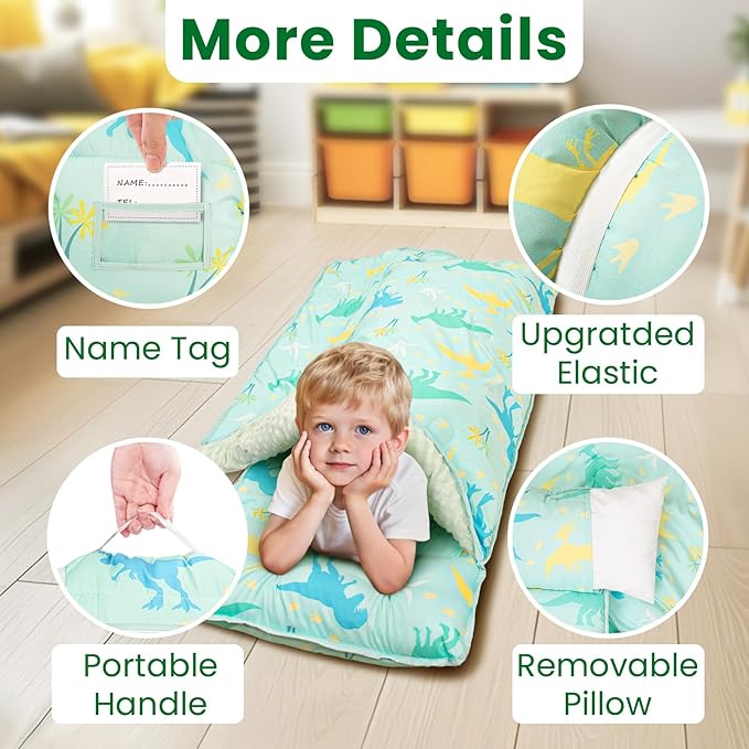 Toddler Nap Mat with Pillow and Minky Blanket, Large 55"x35" Sleeping Bag - Image 5