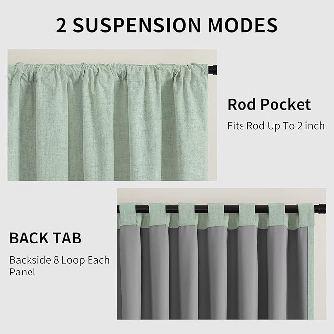 CUCRAF Linen 100% Blackout Curtains 84 Inch Length 2 Panels Set, Back Tab and - Image 3