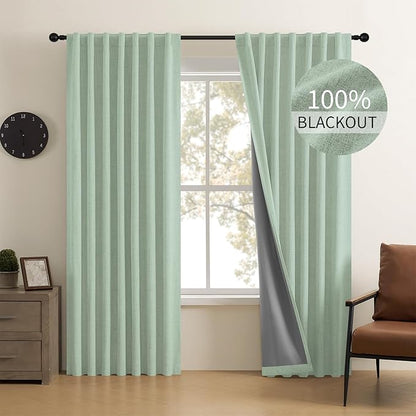 CUCRAF Linen 100% Blackout Curtains 63 Inch Length 2 Panels Set, Back Tab and by CUCRAF