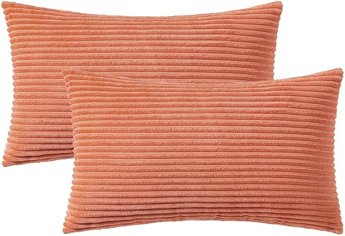 MIULEE Coral Red Corduroy Pillow Covers 12x20 Inch Set of 2 Super Soft Boho - Image 6