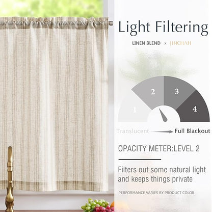 jinchan Tan Striped Kitchen Curtain Linen Farmhouse Cafe Curtain 36 Inch Tiers - Image 5