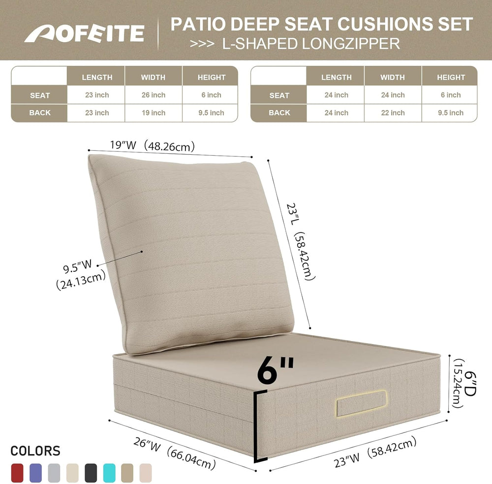 6'' Deep Seat Cushion Outdoor Set, Olefin Water Fade Resistant