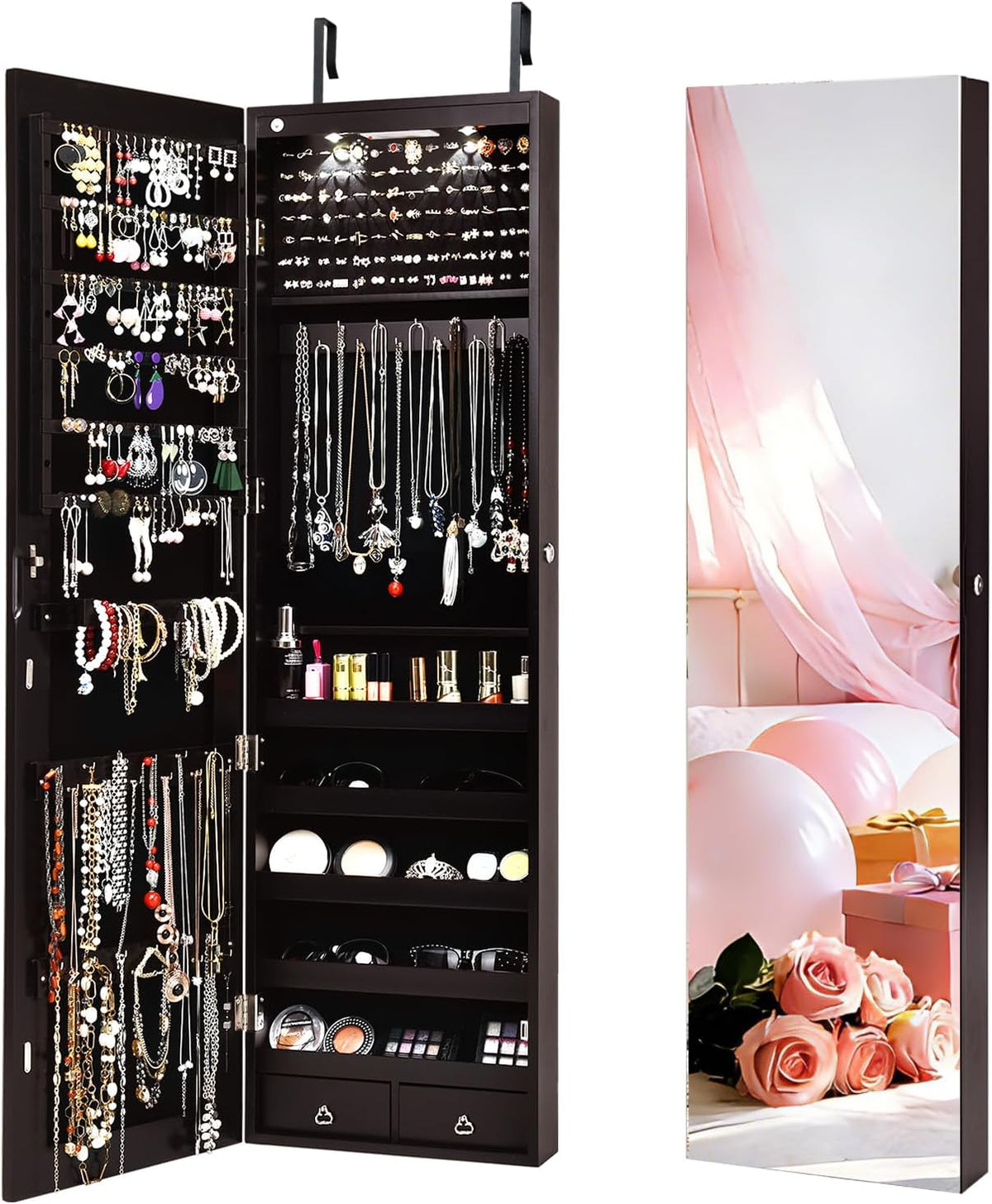 nafort 2 leds mirror jewelry cabinet, 47.5-inch tall, main product view