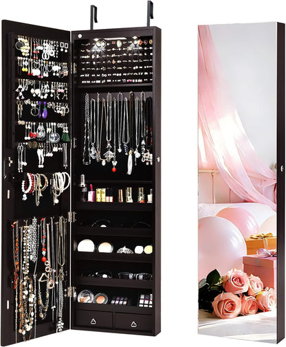nafort 2 leds mirror jewelry cabinet, 47.5-inch tall, main product view