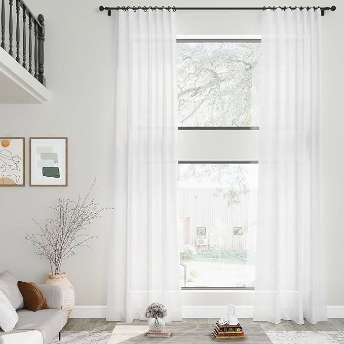 Nanspring Linen White Curtains for Living Room 2 Panels Set Extra Long Back Tab - Image 2