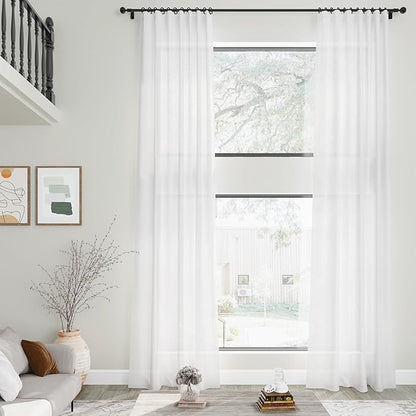 Nanspring White Linen Curtains 129 Inches Long - Image 2