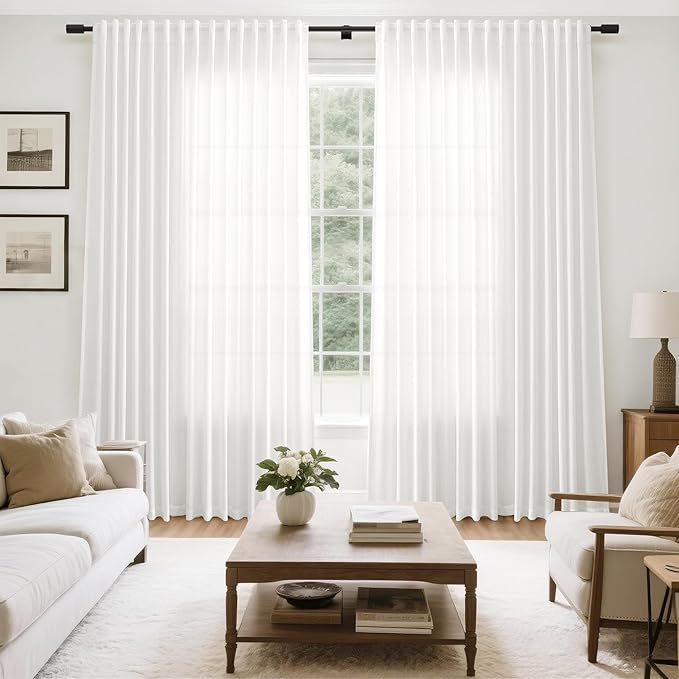 Off White Large Window Curtains Light Filtering Semi Sheer Privacy Linen - Image 7