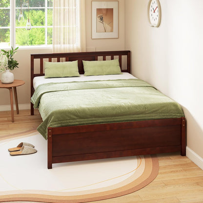 gofalme full size wood bed frame, mid-century modern, front angle view