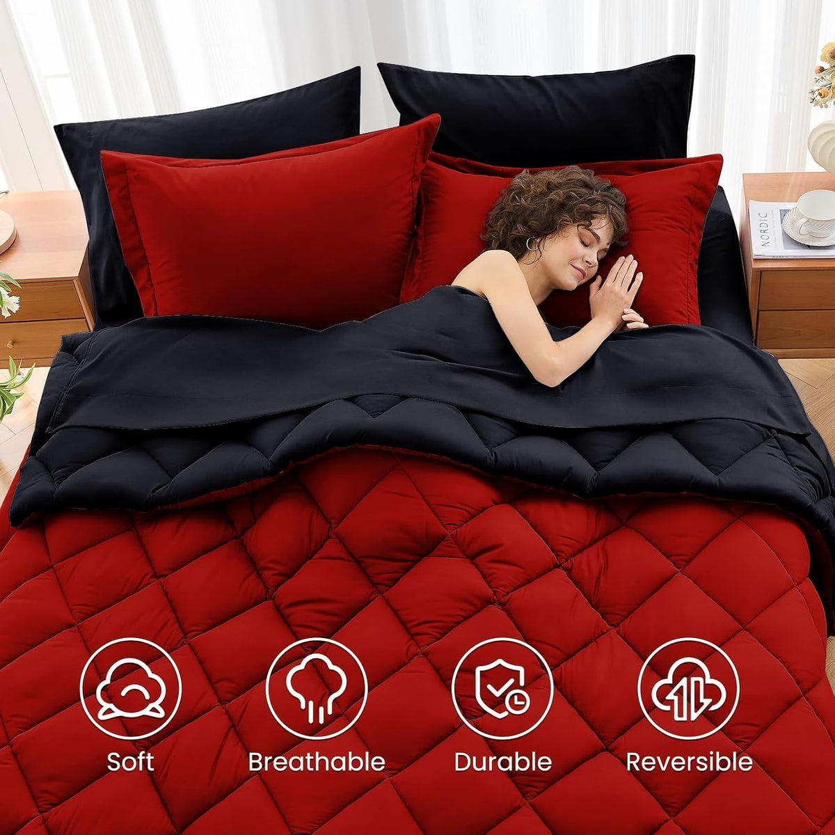 muxhomo full comforter set 7 pieces, reversible bed, package contents