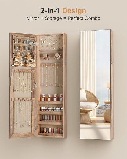 nicetree mirror jewelry cabinet, full length mirror, wall showing dimensions
