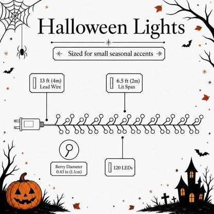 QBIS Halloween Lights, Orange Yellow Red, 120 Berry Cluster Lights,6.5ft