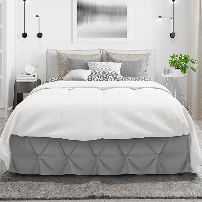 Nestl Dark Grey Bed Skirt Queen Size, Pinch Pleat Queen Bed Skirt, Hotel - Image 2