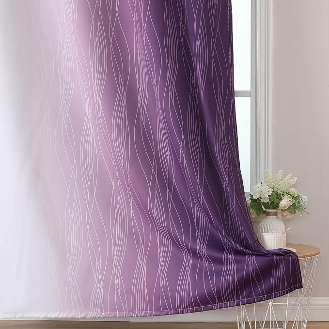 Estelar Textiler Purple and Greyish White Blackout Curtains 63 Inch Length 2 - Image 6