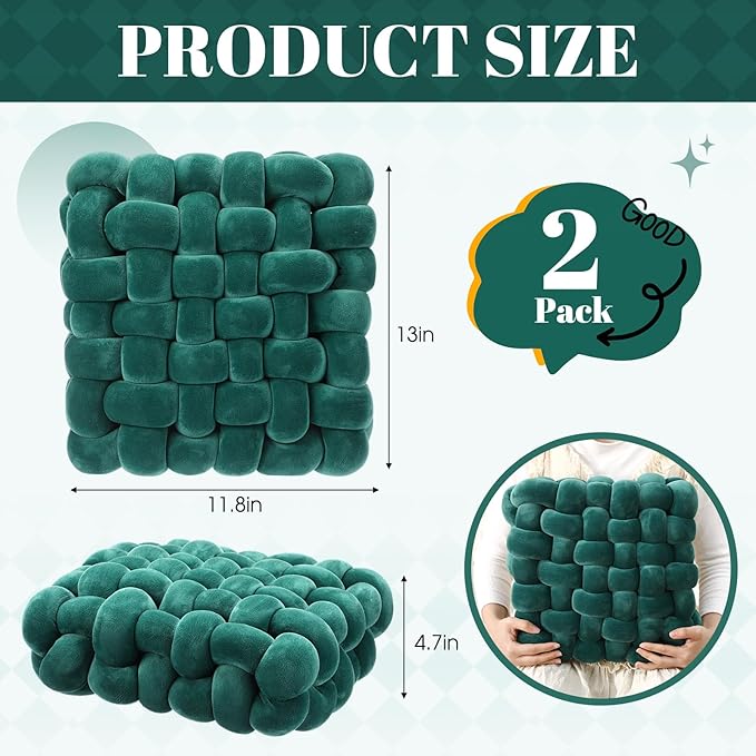 Wenqik 2 Pcs Knot Pillows Square Knotted Plush Throws Soft Accent Pillows - Image 3