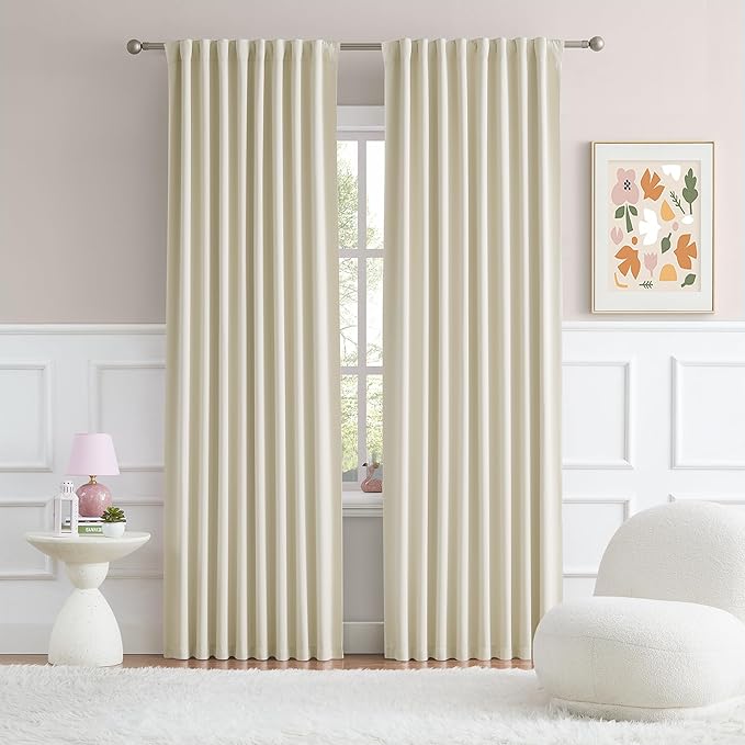 DUALIFE Buttercream Beige Curtains 45 Inch Length by DUALIFE