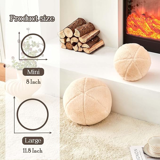 Uvvyui Beige Ball Pillow, Ball Shaped Pillow Plush Cushion - Image 2