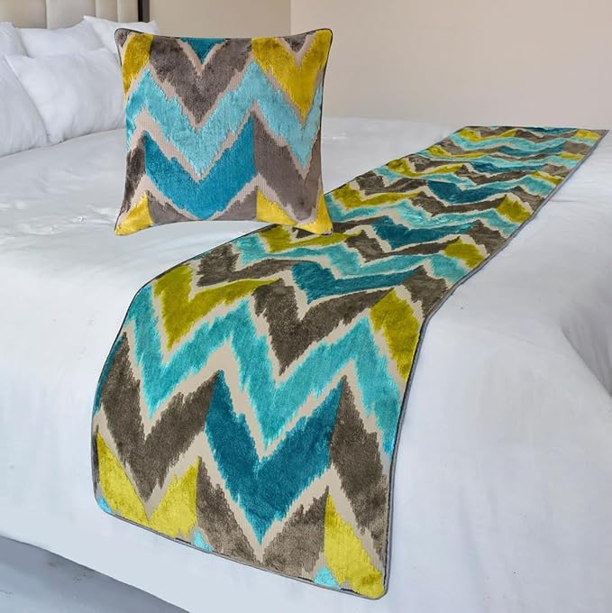The HomeCentric King/Queen/Twin Blue Decorative Twin 53"x18" Bed Runner by TheHomeCentric