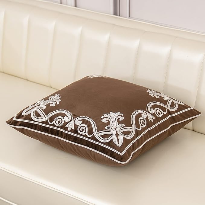 Aeckself European Floral Pillow Cover 20x20 Inch, Luxury Velvet Embroidered - Image 3