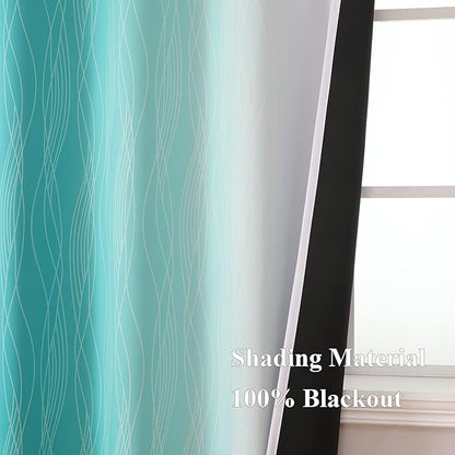 Estelar Textiler Teal and Greyish White Blackout Curtains 45 Inch Length - Image 5