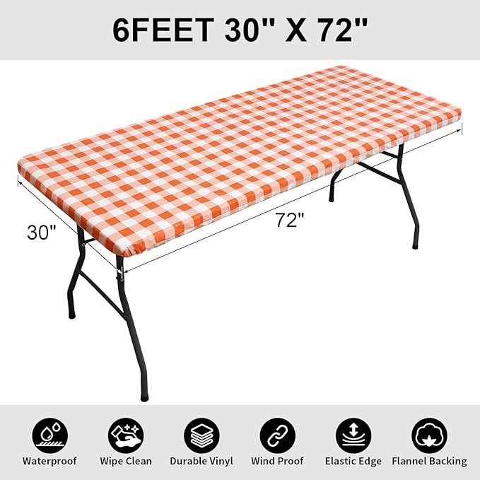 Smiry Rectangle Picnic Table Cloth, Elastic Waterproof Fitted Vinyl Tablecloths - Image 7