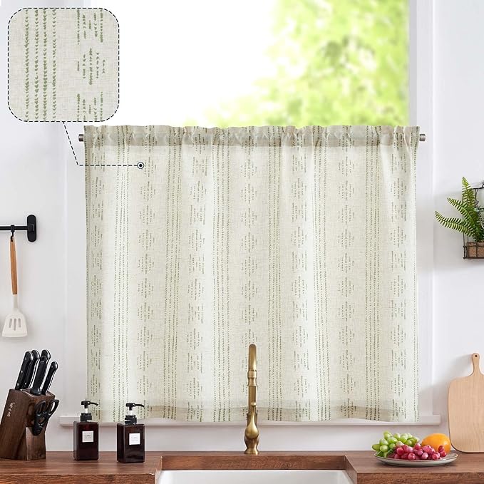 jinchan Boho Kitchen Curtain Linen Tier Curtain Bohemian Cafe 36 Inch Geometric by JINCHAN