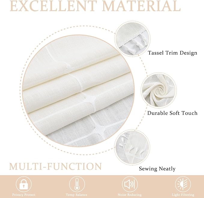 ColorBird White Window Curtains, 2 Panels 63 Inch Farmhouse Window Curtains - Image 3